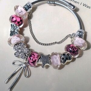 Silver and Pink Charm Bracelet